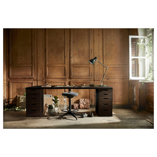 LAGKAPTEN / ALEX Desk, black-brown/black, 200x60 cm