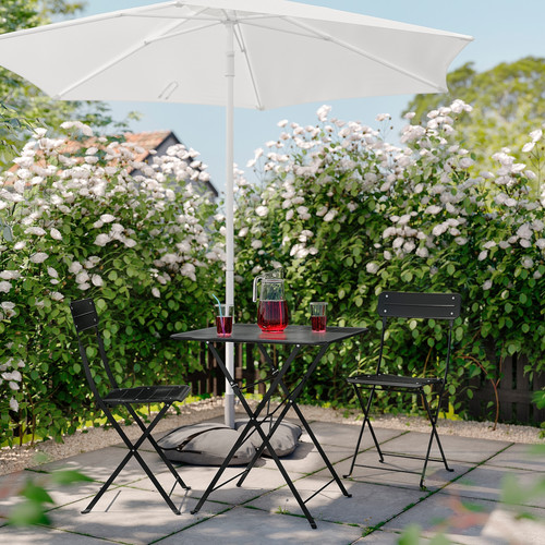 SUNDSÖ Table and 2 folding chairs, outdoor anthracite/anthracite, 65x65 cm