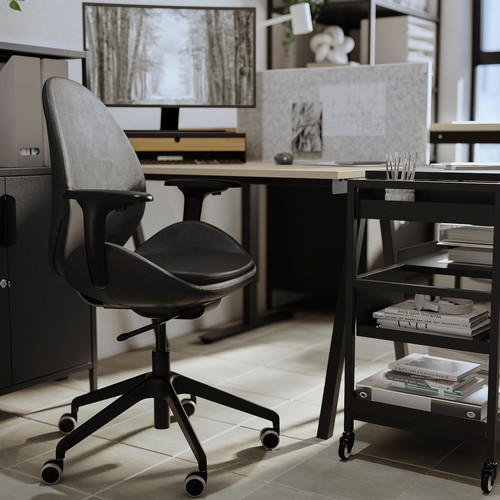 HATTEFJÄLL Office chair with armrests, Smidig black/black
