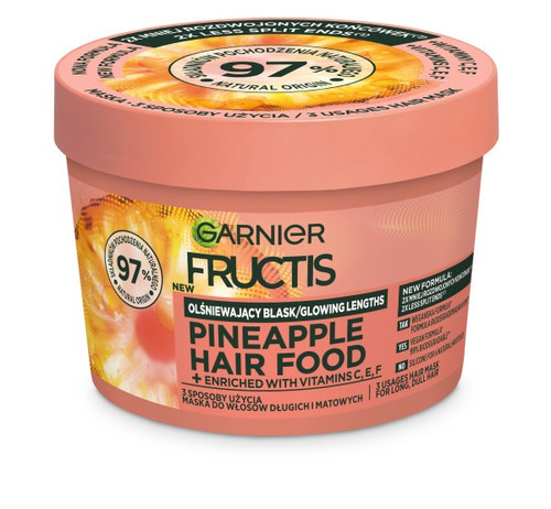 Fructis Hair Food Glowing Lengths Hair Mask for Long Matt Hair Pineapple 97% Natural 400ml