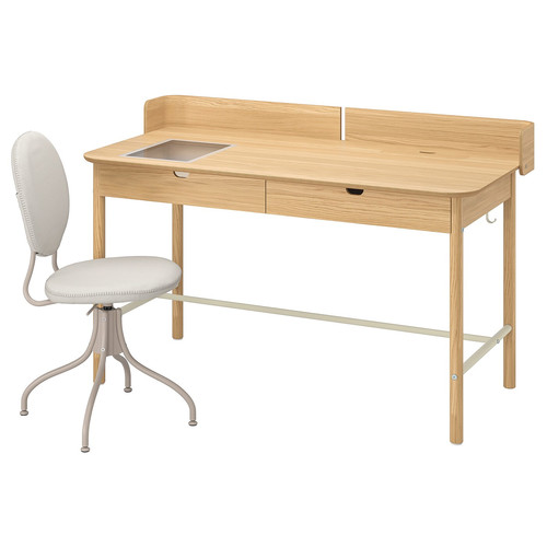 RIDSPÖ / BJÖRKBERGET Desk and chair, oak beige