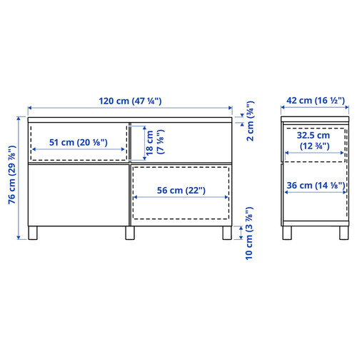 BESTÅ Storage combination w doors/drawers, white/Lappviken/Stubbarp white, 120x42x76 cm