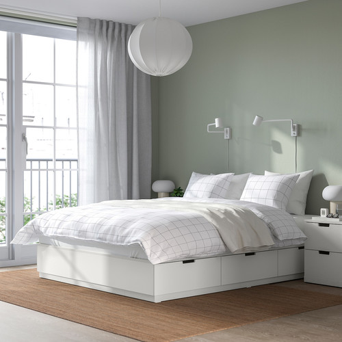 NORDLI Bed frame with storage and mattress, white/Åkrehamn firm, 140x200 cm