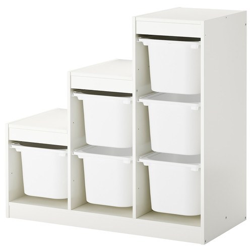 TROFAST Storage combination with boxes, white, white, 99x44x94 cm