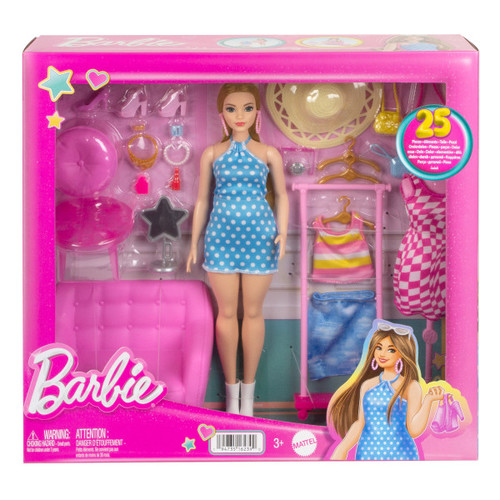 Barbie Wardrobe Set with Doll & Accessories HPL78 3+