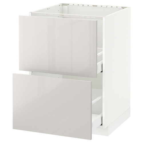 METOD/MAXIMERA Base cab f sink+2 fronts/2 drawers, white, Ringhult light grey, 60x60 cm