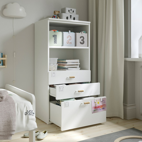 SMÅSTAD / PLATSA Bookcase, white light green/with 3 drawers, 60x42x123 cm