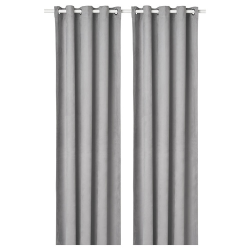 BIRTNA Block-out curtains, 1 pair, grey, 145x300 cm