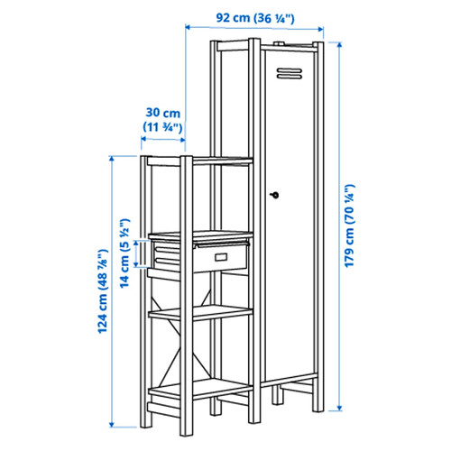 IVAR 2 sections/shelves/cabinet, pine/white, 92x30x179 cm