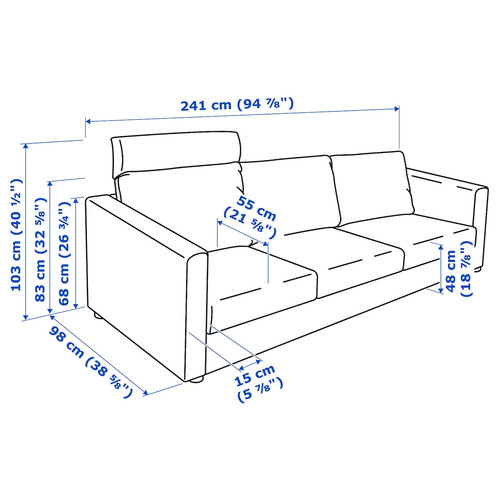 VIMLE 3-seat sofa, with headrest/Gunnared medium grey