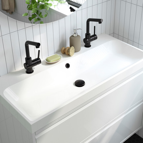 ÄNGSJÖN / BACKSJÖN Wash-stnd w drawers/wash-basin/taps, high-gloss white, 100x48x69 cm