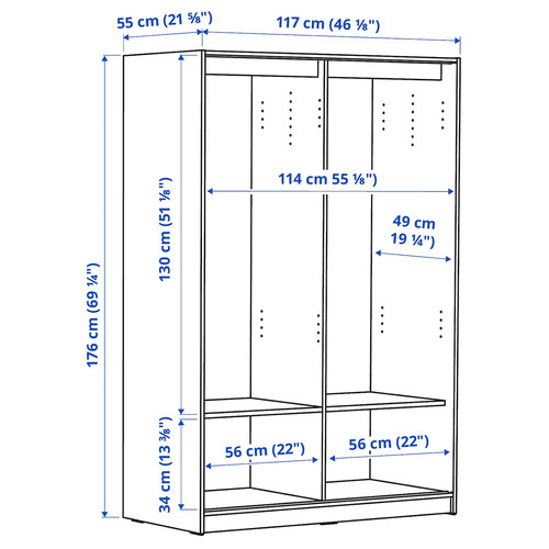 KLEPPSTAD Wardrobe with sliding doors, white, 117x176 cm