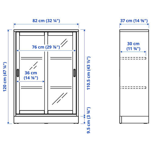 TONSTAD Cabinet with sliding glass doors, oak veneer, 82x37x120 cm