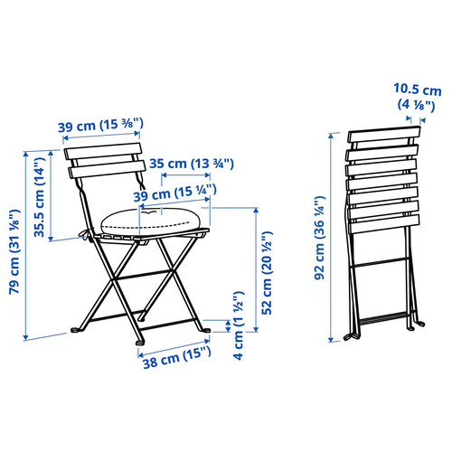 TÄRNÖ Chair, outdoor, foldable black/light brown stained/Klösan blue