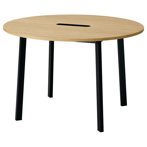 MITTZON Conference table, round oak veneer/black, 120x75 cm