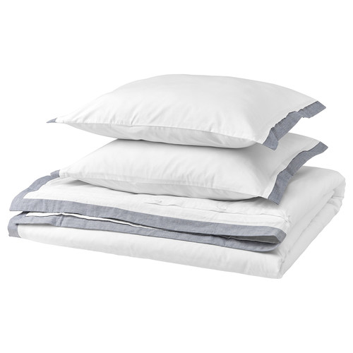 TÅTELSMYGARE Duvet cover and 2 pillowcases, white/blue, 200x200/50x60 cm