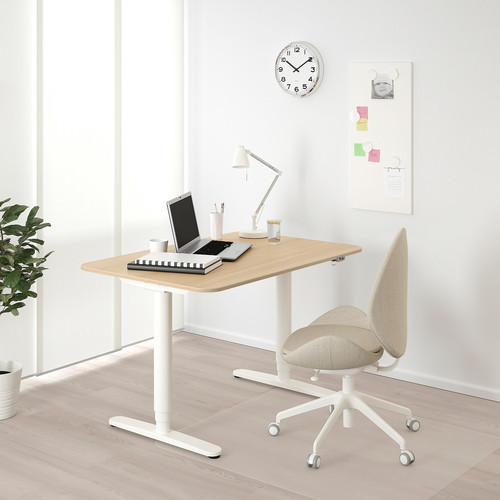 BEKANT Desk sit/stand, white stained oak veneer, white, 120x80 cm