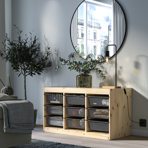 TROFAST Storage combination with boxes, light white stained pine/dark grey, 93x44x52 cm