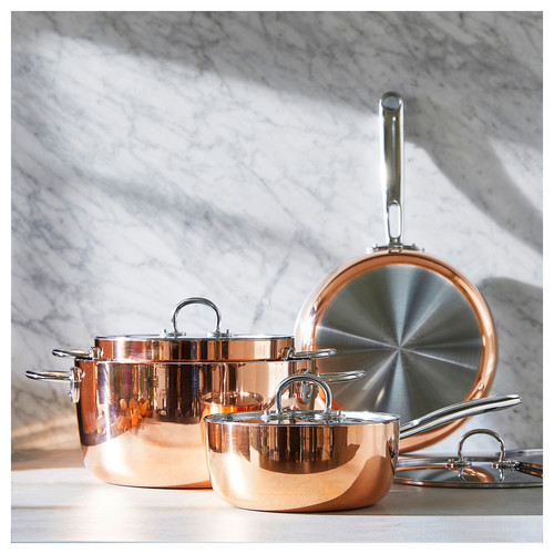 FINMAT Sauté pan with lid, copper/stainless steel, 25 cm