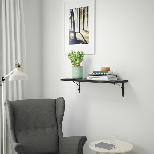 BERGSHULT / KROKSHULT Wall shelf, brown-black, anthracite, 80x30 cm