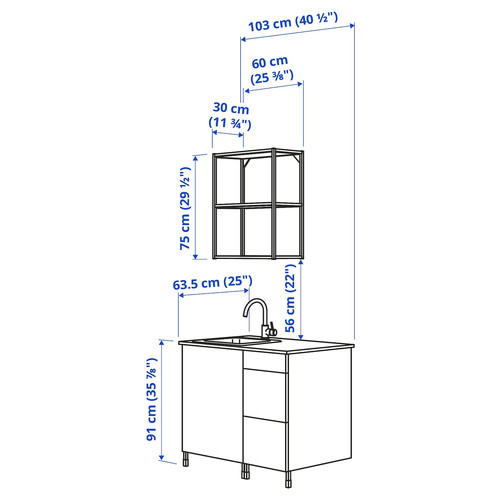 ENHET Kitchen, anthracite, white, 103x63.5x222 cm