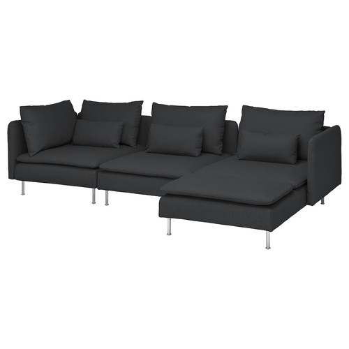 SÖDERHAMN 4-seat sofa with chaise longue, Fridtuna dark grey