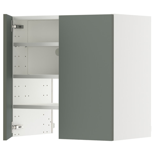 METOD Wall cb f extr hood w shlf/door, white/Nickebo matt grey-green, 60x60 cm