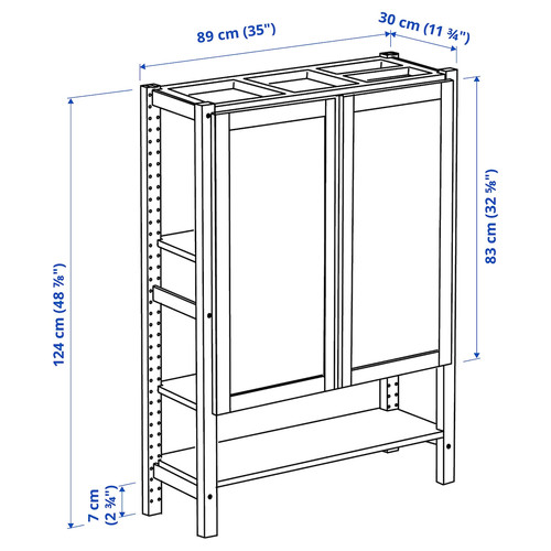 IVAR Shelving unit with doors, pine/felt, 89x30x124 cm