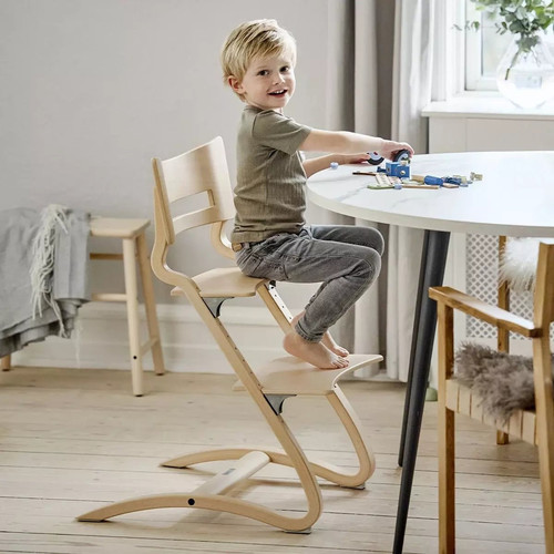 LEANDER CLASSIC™ High chair, white + safety bar, tray, Dark Blue pillow - SET