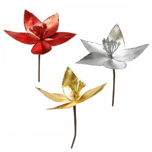 Christmas Decoration Artificial Flower Glitter Poinsettia, 1pc, assorted colours