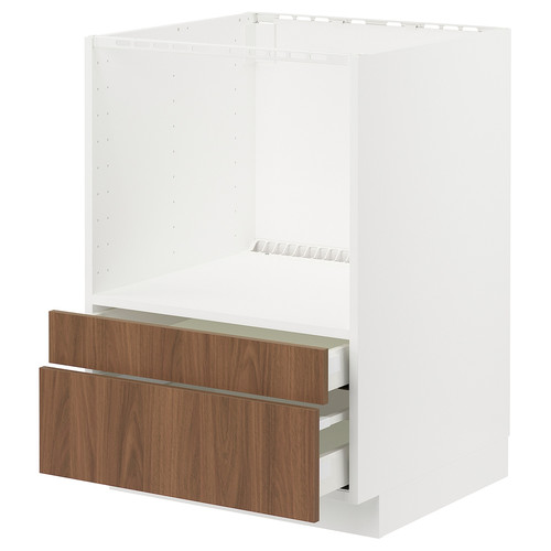 METOD/MAXIMERA Base cabinet f combi micro/drawers, white/Tistorp brown walnut effect, 60x60 cm