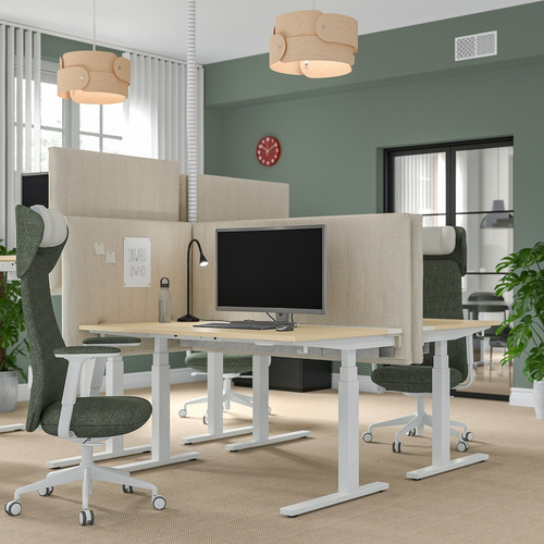 MITTZON Desk sit/stand, electric birch veneer/white, 140x80 cm