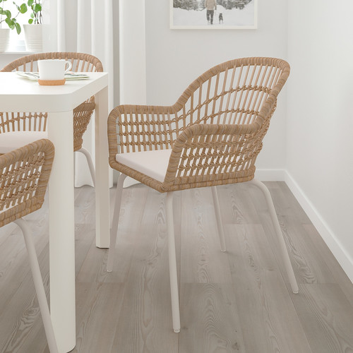 NILSOVE / NORNA Chair with chair pad, rattan white/Laila natural