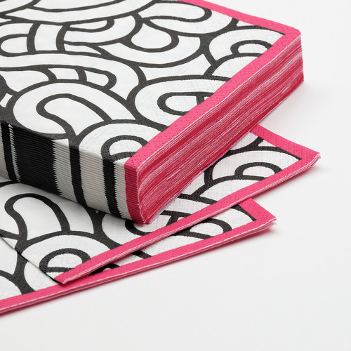 SÖTRÖNN Paper napkin, patterned white/black pink, 33x33 cm, 30 pack