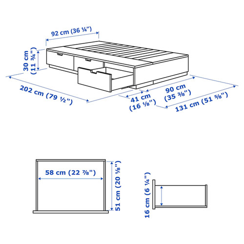 NORDLI Bed frame with storage and mattress, anthracite/Valevåg firm, 90x200 cm