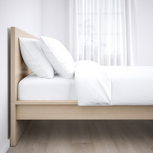 MALM Bed frame, high, white stained oak effect, Lönset, 160x200 cm