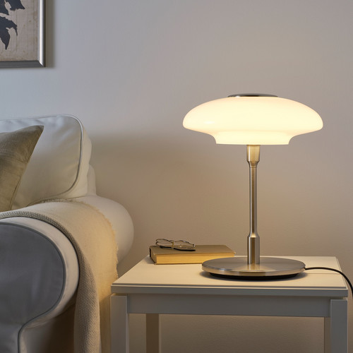 TÄLLBYN Table lamp, nickel-plated, opal white glass, 40 cm