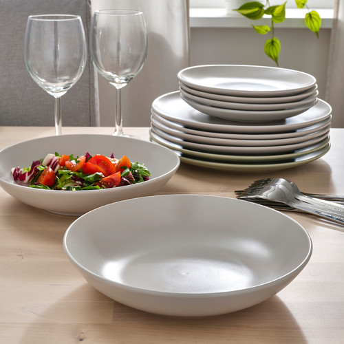 FÄRGKLAR Deep plate, matt light grey, 23 cm, 4 pack