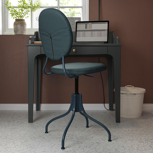 LOMMARP/BJÖRKBERGET Desk and storage combination, and swivel chair blue-green