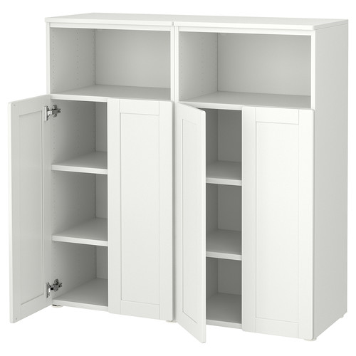 SMÅSTAD / PLATSA Storage combination, white/with frame with 6 shelves, 120x42x123 cm