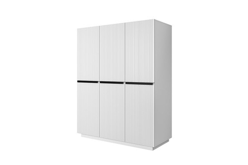 Wardrobe with Drawer Unit Nicole 150 cm, matt white, black handles