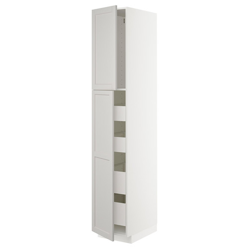 METOD / MAXIMERA Hi cab w 2 doors/4 drawers, white/Lerhyttan light grey, 40x60x220 cm