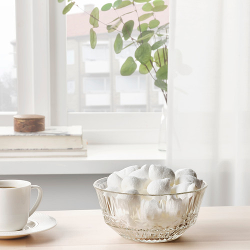 SÄLLSKAPLIG Bowl, clear glass, patterned, 15 cm