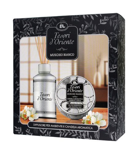 TESORI Muschio Bianco Gift Set - Fragrance Sticks 200 ml + Scented Candle 109 g