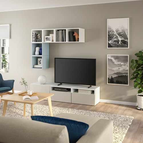 BESTÅ / EKET Cabinet combination for TV, white/light grey-blue, 180x42x170 cm