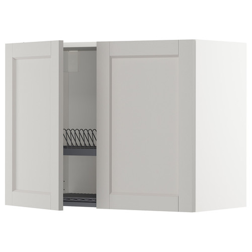 METOD Wall cabinet w dish drainer/2 doors, white/Lerhyttan light grey, 80x60 cm