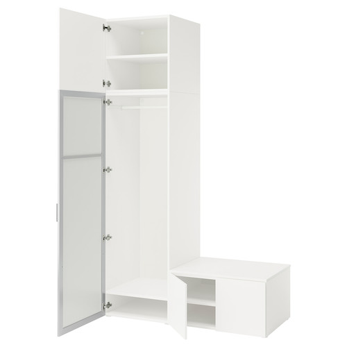 PLATSA Wardrobe with 4 doors, white STRAUMEN mirror glass /FONNES white, 140x57x241 cm