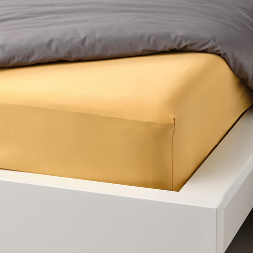 NATTJASMIN Fitted sheet, yellow, 140x200 cm