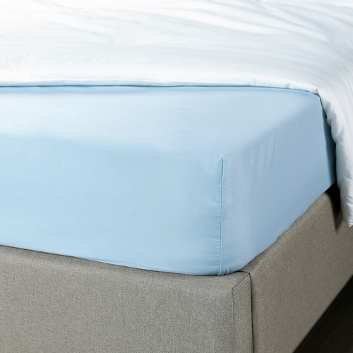 BRUKSVARA Fitted sheet, blue, 160x200 cm