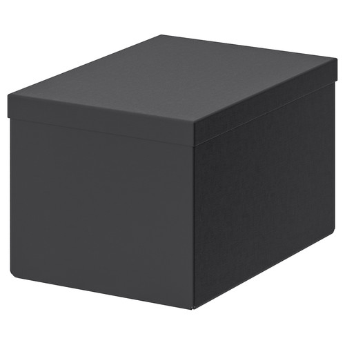 TJENA Storage box with lid, black, 18x25x15 cm